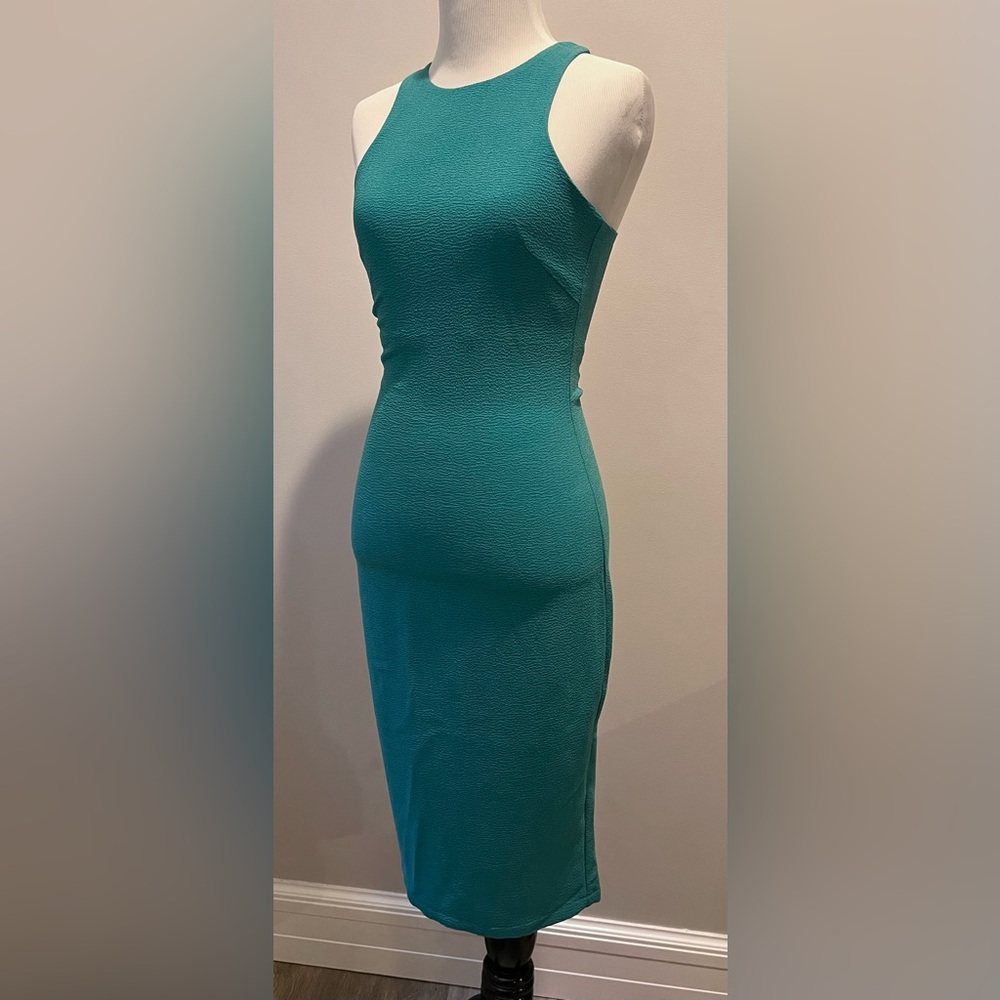 H&M Aqua Blue Teal Midi Dress Body-con XS S 4
